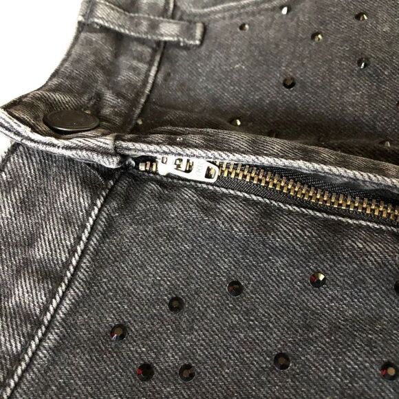 Denim Co. Teen's Black rhinestone Denim Button Fly Mini Skirt Size 7 - Picture 7 of 15